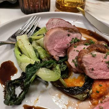 The Gathering Table - Duck with delicious charred bok choy and sweed potato puree - New American Near Me - Solvang, California The Gathering Table - Duck with delicious charred bok choy and sweed potato puree - New American Near Me - Solvang, California
