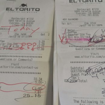 El Torito - Different prices for the same beef tacos - Mexican Near Me - Cypress, California