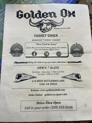 Menu photo 2 Golden Ox Diner Lodi, CA