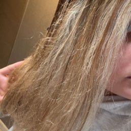 Damaged hair from another stylist that destroyed her hair and burnt it. Damaged hair from another stylist that destroyed her hair and burnt it.