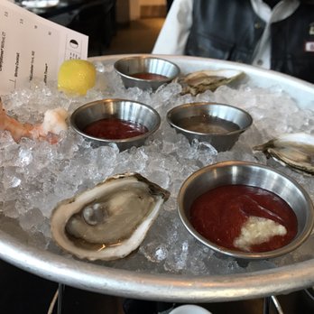Row 34 - Seaport - Raw items... oyster & scampi cocktail - New American Near Me - Boston, Massachusetts