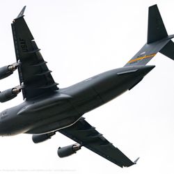 Altus AFB C-17 Globemaster III landing at departing Moffett Field, Sunnyvale, California
