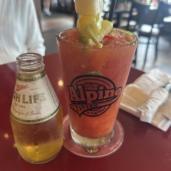 Alpine Tavern & Eatery - Bloody Mary comes with a Miller sidecar - American Near Me - Gaylord, Michigan