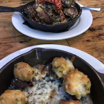 Masters Kitchen and Cocktail - Master's Brussels and Crab Stuffed Mushroom Skillet - New American Near Me - Oceanside, California Masters Kitchen and Cocktail - Master's Brussels and Crab Stuffed Mushroom Skillet - New American Near Me - Oceanside, California