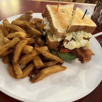 Cristy's - Egg-salad Club Sandwich with a huge side of really crunchy good fries. - Breakfast & Brunch Near Me - Westbrook, Connecticut