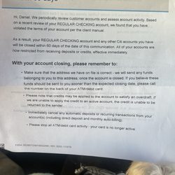 Citibank - Closure letter for depositing a check with a teller
