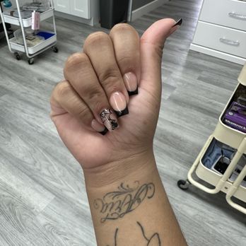 Pro Cypress Nails & Spa - Black French tip with spider web design - Nail Salons Near Me - Cypress, California Pro Cypress Nails & Spa - Black French tip with spider web design - Nail Salons Near Me - Cypress, California