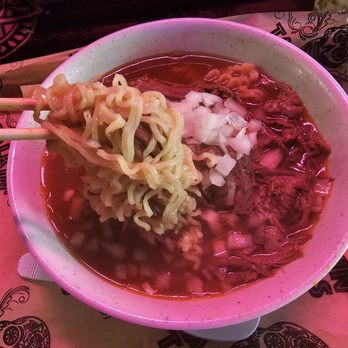 Talkin' Tacos North Miami - Birria ramen - noodles in the birria consomme with onions - Tacos Near Me - Miami, Florida