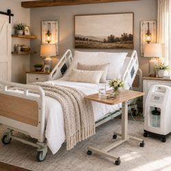 Allen Medical Equipment Delivery - B730 hospital bed and oxygen setup professionally installed in a North Texas home. Recovery-ready comfort with same-day delivery available.