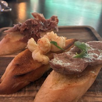 Patio Tapas and Beer - Happy hour montaditos duck breast, shrimp and a Jamon iberico - Tapas/Small Plates Near Me - Boca Raton, Florida