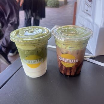 Cheesetella - Dubai chocolate coffee and matcha latte with matcha foam - Desserts Near Me - Irvine, California