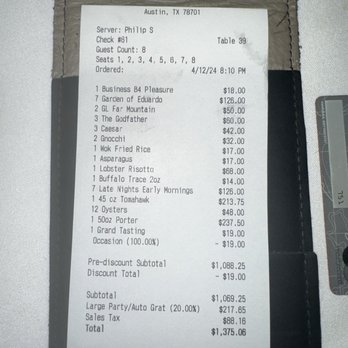 J Carver’s - Bill - Steakhouses Near Me - Austin, Texas
