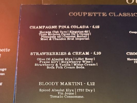 Menu photo 1 Coupette London, XGL Menu photo 1 Coupette London, XGL