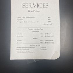 Services and price menu as of 2023