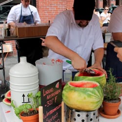 Smokin' Hearth - Scooping out the watermelon into the blender.