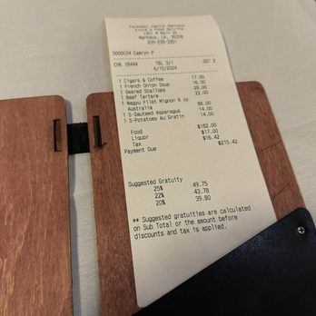 Ernie's Food & Spirits - Total on the bill 6/15/2024 as a reference for what I ordered - Steakhouses Near Me - Manteca, California