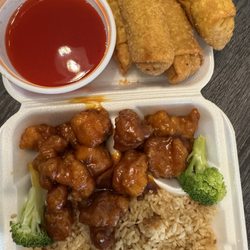 Sweet sour chicken, egg rolls