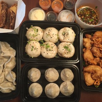 Dumpling Capital - Beef Pancake (3/5 stars), Pan Fried Soup Dumplings (3.5/5), Walnut Prawns (2.5/5), Pork Soup Dumplings (3.5/5), Pork & Chive Dumplings (4/5) - Dim Sum Near Me - Santa Clara, California