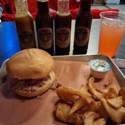 Pulled pork sandwich and fries
