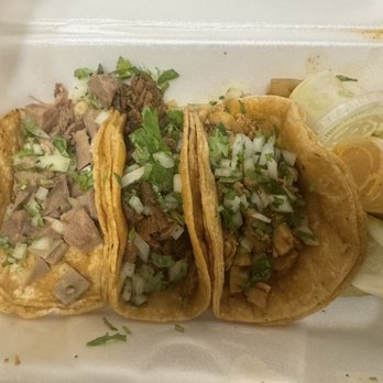Tacos El Norteno - Tacos (Left to Right: Beef Lengua, Asada, Chicken) - Mexican Near Me - Doraville, Georgia