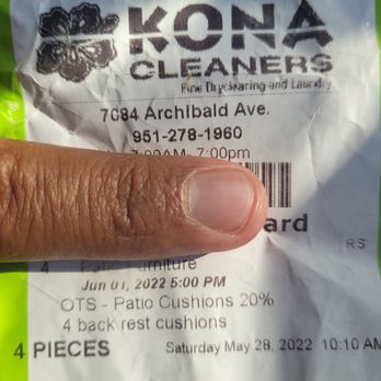 Kona Cleaners - Here's my ticket stating June 1, 2022, since I deleted the email. - Dry Cleaning Near Me - Eastvale, California Kona Cleaners - Here's my ticket stating June 1, 2022, since I deleted the email. - Dry Cleaning Near Me - Eastvale, California