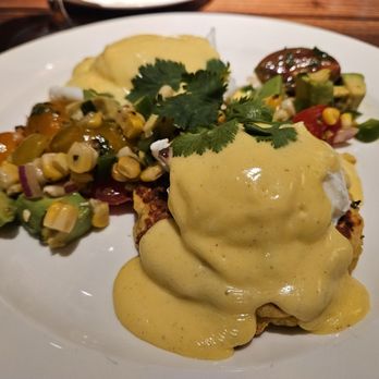 Corinne - Sweet Corn Cake Eggs Benedict - American Near Me - San Antonio, Texas Corinne - Sweet Corn Cake Eggs Benedict - American Near Me - San Antonio, Texas