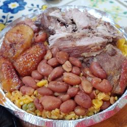 Cousin Deli Grocery - Pork, rice and beans with plantains.
