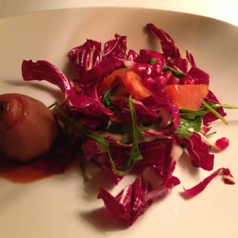 Flea Street - Poached pear, chevre, radicchio, arugula, persimmon... Delicious! - New American Near Me - Menlo Park, California