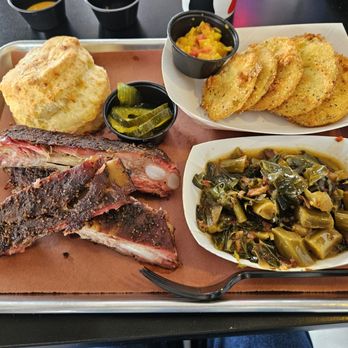 Mama Jo's Biscuits & BBQ - 1/4 rack Pork ribs with biscuit, fried green tomatoes and collard greens - Barbeque Near Me - Denver, Colorado Mama Jo's Biscuits & BBQ - 1/4 rack Pork ribs with biscuit, fried green tomatoes and collard greens - Barbeque Near Me - Denver, Colorado