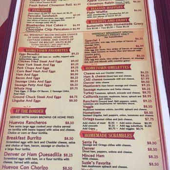 Hometown Cafe - Menu breakfast section. - Breakfast & Brunch Near Me - Reno, Nevada Hometown Cafe - Menu breakfast section. - Breakfast & Brunch Near Me - Reno, Nevada
