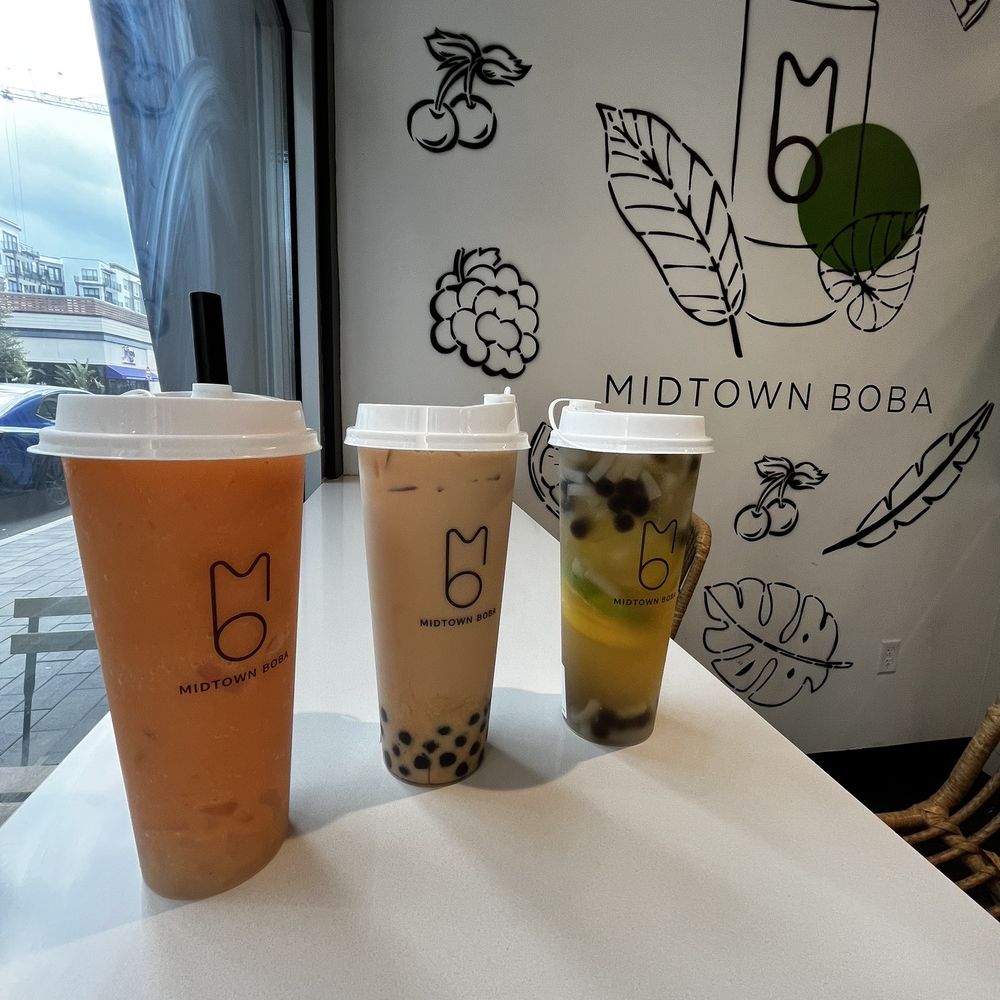 Midtown Boba - Strawberry mango green tea, milk tea with boba, and lemon green tea. - Bubble Tea Near Me - Tampa, Florida Midtown Boba - Strawberry mango green tea, milk tea with boba, and lemon green tea. - Bubble Tea Near Me - Tampa, Florida