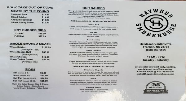 Menu photo 2 Haywood Smokehouse Franklin, NC Menu photo 2 Haywood Smokehouse Franklin, NC