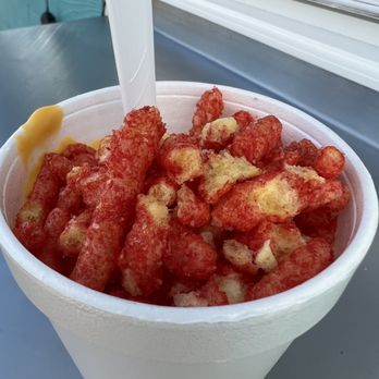 The Chill Zone - Corn cup with Flamin Hot Cheetos. - Shaved Ice Near Me - San Antonio, Texas