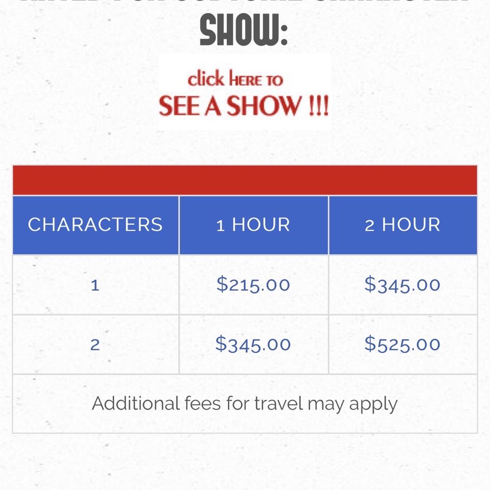 Fun Factory Parties - Price of character - Party Characters Near Me - Sherman Oaks, California