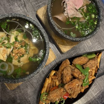 Pholuscious - 22. Chicken Pho / Phở Gà 5. Garlic Butter Wings / Cánh Gà Chiên Bơ (8 Pieces) 14 Rare & Brisket Beef Pho / Phở Tái Chín - Vietnamese Near Me - Huntington Beach, California
