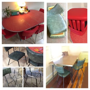 Aloha Upholstery - Original chairs were a yucky green, Reupholstered with red ostrich vinyl to match my red table - Auto Upholstery Near Me - Honolulu, Hawaii Aloha Upholstery - Original chairs were a yucky green, Reupholstered with red ostrich vinyl to match my red table - Auto Upholstery Near Me - Honolulu, Hawaii