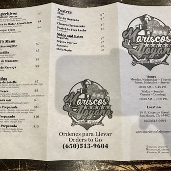 Mariscos El Ajoyano - Menu front side - updated May 2024 - Seafood Near Me - San Mateo, California Mariscos El Ajoyano - Menu front side - updated May 2024 - Seafood Near Me - San Mateo, California