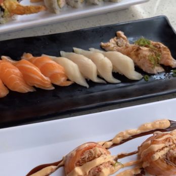 Sushi Asahi - Top to bottom  Asahi & Hot Pink roll Sashimi  Jen Jen - Sushi Bars Near Me - Riverside, California