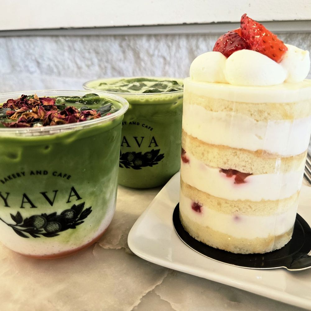 Yava Bakery And Cafe - Regular Size Rose Matcha and Honey matcha with Charlotte Strawberry Cake - Bakeries Near Me - Fresno, California Yava Bakery And Cafe - Regular Size Rose Matcha and Honey matcha with Charlotte Strawberry Cake - Bakeries Near Me - Fresno, California