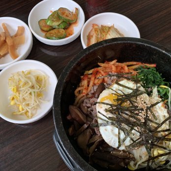 Happy House - Beef dolsot Biminbap served in a hotstone bowl. - Korean Near Me - Augusta, Georgia Happy House - Beef dolsot Biminbap served in a hotstone bowl. - Korean Near Me - Augusta, Georgia
