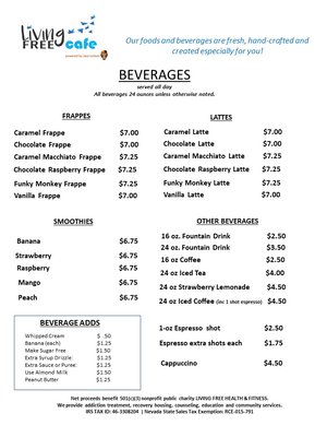 Menu photo 8 Living Free Cafe Pahrump, NV
