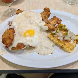 Chicken and biscuits with hash brown casserole