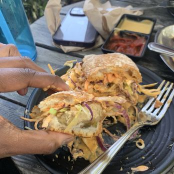 Hip Vegan - Tofu sandwich but in half. Don't recommend on this bread. (Too hard? Stale?) 4/19/26. - Vegan Near Me - Ojai, California Hip Vegan - Tofu sandwich but in half. Don't recommend on this bread. (Too hard? Stale?) 4/19/26. - Vegan Near Me - Ojai, California