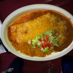 Trino's Mexican Restaurant - Chicken burrito with rice, beans and salad
