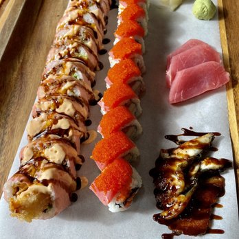 Raw Ingredients - Flamingo Roll and Diamond Roll 3 PCs of eel, 3 PCs of tuna - Sushi Bars Near Me - Tybee Island, Georgia Raw Ingredients - Flamingo Roll and Diamond Roll 3 PCs of eel, 3 PCs of tuna - Sushi Bars Near Me - Tybee Island, Georgia