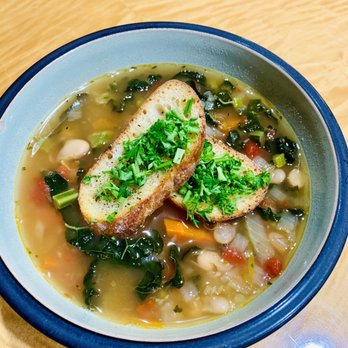 Plants 2 Plates - Kale and cannellini soup with garlic-herb crostini. - Personal Chefs Near Me Plants 2 Plates - Kale and cannellini soup with garlic-herb crostini. - Personal Chefs Near Me