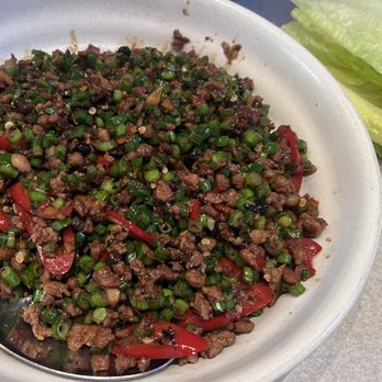 Wenwen - "Fly's Head" - Ground Pork, Chives, Chilies w/Lettuce to wrap - Taiwanese Near Me - Brooklyn, New York