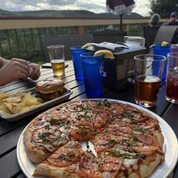 Wetlands Brewery - Margherita pizza ($12) and a smash burger ($14)