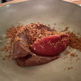 Tokyo Record Bar - Chocolate cream dessert with strawberry puree - Izakaya Near Me - New York, New York Tokyo Record Bar - Chocolate cream dessert with strawberry puree - Izakaya Near Me - New York, New York