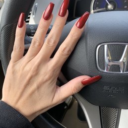 dark red, long acrylic coffin